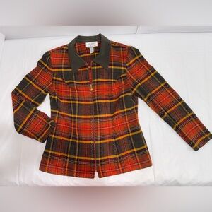 Vintage A-Line by ALGO Collared Plaid Suit Jacket Zip Up with Shoulder Pads sz8